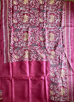 Pink Hand Embroidered Kantha Stitch Saree With Blouse Piece Pure Bangalore Silk Saree Kantha Hand Work Party Wedding Wear Silk Saree - Etsy Tussar Silk Kurta With Floral Embroidery For Wedding, Wedding Kurta With Floral Embroidery In Tussar Silk, Art Silk Dupatta With Floral Embroidery For Traditional Ceremonies, Tussar Silk Fabric With Chikankari Embroidery For Puja, Festive Tussar Silk Blouse With Chikankari Embroidery, Embroidered Pink Unstitched Suit For Traditional Ceremonies, Wedding Blouse Piece With Chikankari Embroidery In Katan Silk, Traditional Red Unstitched Suit With Floral Embroidery, Traditional Tussar Silk Blouse With Floral Embroidery