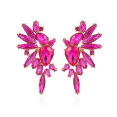 PRICES MAY VARY. ❤High Quality Material❤:The cute hot pink starburst statement earrings made from sparkly crystal,gold plated,they are nickle free,lead free,hypoallergenic,lightweight and comfortable. ❤Large Cluster Rhinestone Statement Earrings Size❤:1.97 inch X 1.06 inch X 0.56 oz. ❤Unique Design❤:These big funky hot pink statement earrings looks very gorgeous and novelty.Unique sophisticated angle wing design can be matched with different outfits,complement different looks and make you stand Blue Statement Earrings, Flying Angel, Pink Statement Earrings, Pink Starburst, Prom Earrings, Wings Design, Discount Jewelry, Elegant Flowers, Drop Dangle Earrings