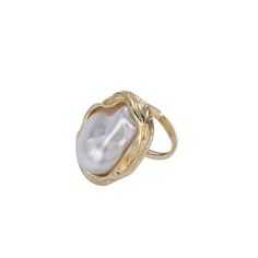 PRICES MAY VARY. 100% Brand New And High Quality! 18KT Gold Carved Baroque Pearl Ring 20X16mm cultured baroque pearl ring in 18kt yellow gold over sterling silver. Polished finish. 1 in. wide. Size 6. Finish touch： With its cool and edgy design, this cultured baroque pearl ring adds a feminine accent to any style. Pair it with your casual or formal attire. The red carpet is ready： This ring is meant to be shown off. Pair with your little black dress or elegant evening wear to pull your look toge Pearl Wedding Ring Engagement, Engagement Ring Set With Pearl, Unconventional Engagement Rings Pearl, Pearl High Jewelry Ring, Pearl Wedding Ring Set Unique, Mini Monroe Ring, Moissanite Pearl Ring, Olive Leaf Pearl Ring, Tiffany Pearl Rings