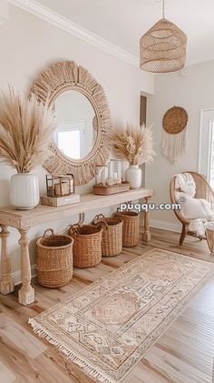 a living room filled with lots of furniture and decor on top of a wooden floor