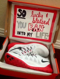 a pair of shoes in a box with the words, lucky blessed plant into my life