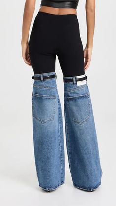 Coperni Hybrid Flare Denim Trousers | Shopbop Sporty Fitted Mid-rise Jeans, Sporty High Rise Fitted Jeans, Fitted Cotton Bottoms With Belt Detail, Sporty Stretch Denim Bottoms, Trendy Fitted Bottoms With Belt Detail, Sporty Mid-rise Jeans, Modern Stretch Jeans With Pockets, Stretch Jeans With Belt Loops For Streetwear, Stretch Denim Pants With Belt Loops