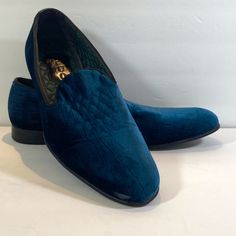 Size 8 Smoke Free Home Excellent Condition, Looks To Be Never Worn. Blue Formal Oxfords Closed Toe, Formal Blue Closed Toe Oxfords, Blue Leather Party Shoes With Round Toe, Blue Leather Shoes With Round Toe For Party, Blue Slip-on Formal Loafers, Blue Leather Sole Dress Shoes, Blue Closed Toe Dress Shoes With Leather Sole, Blue Slip-on Loafers For Formal Occasions, Fitted Blue Dress Shoes With Rubber Sole