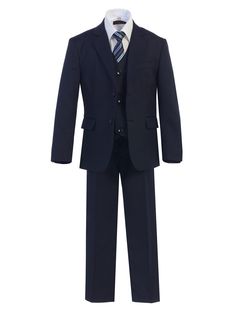 This Seven Pieces Suit by Magen Kids is the perfect choice for a festive occasion. The suit in navy consists of a Jacket, Dress Pants, Vest, Dress Shirt, Adjustable Satin Bow-tie, Satin Tie, & Satin Pocket Square. Appropriate for any special event, including a holiday, birthday celebration, communion, Easter, or church. Your young man will require to look sharp at his forthcoming event! Navy Notch Lapel Sets For Workwear, Navy Notch Lapel Workwear Sets, Formal Fitted Uniform Sets, Classic Navy Sets For Workwear, Classic Navy Workwear Sets, Classic Navy Sets For Work, Tailored Classic Navy Sets, Classic Tailored Navy Sets, Tailored Navy Sets For Semi-formal Occasions