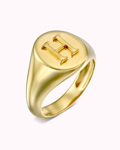 Signet Ring (Serif) – Sparklane Personalized Initial Ring, Letter Ring, Daily Jewelry, Gold Signet Ring, Ring Pictures, Initial Ring, Initial Jewelry, Name Jewelry, Alternative Engagement Rings