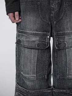 Editor's notesIt is a maximal cargo denim pant made of heavyweight cotton fabric. The pant has multiple cargo pockets on the front and back of the pant. The carpenter design points, rivets, and patch pockets make maximal and balanced design.- Oversized fit- YKK zipper- Stitching point on belt loops- Cargo patch pockets- Signature dart stitchMeasurements(in.)1 / 2 / 3- Waist: 15.7 in. / 16.7 in. / 17.7 in.- Thigh: 14.2 in. / 14.7 in. / 15.3 in.- Rise: 15.2 in. / 15.5 in. / 15.8 in.- Hem Width: 10 Rigid Denim Pants With Pockets For Streetwear, Urban Style Rigid Denim Jeans With Pockets, Urban Rigid Denim Jeans With Pockets, Urban Rigid Denim Jeans, Streetwear Cargo Pants With Patch Pockets In Dark Wash, Streetwear Dark Wash Cargo Pants With Patch Pockets, Urban Jeans With Pockets In Rigid Denim, Dark Wash Cargo Pants With Patch Pockets For Streetwear, Techwear Straight-leg Jeans With Multiple Pockets