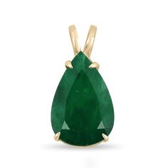 Featured here is a stunning, HUGE pear emerald pendant in fine solid 14k yellow gold. Displayed in the center is a rich dark green emerald set in a gold four-prong classic mount by our master goldsmith Robison. The earth mined, green emerald has a desirable lush green color and substantial RARE size. Stones of this size are red carpet, heirloom-worthy ✨  This emerald is 100% earth mined and is not perfect! Gorgeous flaws are seen within the stone, embrace uniqueness! ( 18 Inch Chain included )  Setting Style: Solitaire - Prong Setting Material: 14K Yellow Gold Gold Weight: 4.4 grams Main Stone: Emerald Shape: Pear Cut Approx Weight: 10.05-carats Color: Rich Dark Green  Clarity: Translucent Luster: Very Good Origin: Brazil Treatment: Natural, Oiling Estimated Retail price is $16,930.00  If Luxury Green Pear-shaped Emerald Necklace, Fine Jewelry Emerald Necklace With Pear Gemstone, Pear-shaped Emerald Necklace In Fine Jewelry Style, Luxury Teardrop Emerald Necklace Gift, Luxury Teardrop Emerald Necklace For Gift, Fine Jewelry Pear-shaped Emerald Necklace For Anniversary, Fine Jewelry Emerald Teardrop Necklace For Anniversary, Fine Jewelry Teardrop Emerald Necklace For Anniversary, Pear-shaped Emerald Gemstone Necklace