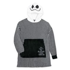 Curl up with the coziest of Nightmares in this Jack Skellington sleep hoodie made of frightfully soft hi-pile fleece. Embroidery of Jack's handsome features on the hood and the film logo on the pouch pocket complement Jack's signature pinstripes. It's perfect for snuggling up with a good and scary story or a favorite Tim Burton classic, perhaps? Hooded Sleepwear For Fall, Hooded Halloween Sleepwear, Halloween Hoodie For Loungewear, Halloween Hooded Loungewear Hoodie, Hooded Halloween Loungewear Hoodie, Black Hooded Winter Sleepwear, Black Hooded Sleepwear For Winter, Hooded Fleece Sleepwear For Bedtime, Sleep Hoodie