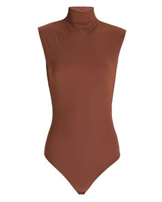 Alix Nyc's Sleek Denton Turtleneck Bodysuit Will Look So Chic Beneath A Blazer Or Tucked Into High-Rise Pants. It's Cut From Soft Jersey In Cocoa Brown And Has Thong Coverage. Snap Bottom Closures. Sleeveless Turtleneck Bodysuit, Fitted Sleek Turtleneck Bodysuit, Luxury Stretch Turtleneck Bodysuit, Sleek Turtleneck Second-skin Bodysuit, Brown Sleeveless Bodysuit, Brown Bodysuit, Jersey Turtleneck, Turtleneck Bodysuit, Sleeveless Bodysuit