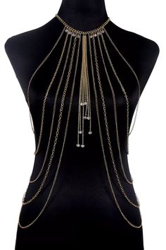 Ariyah Bikini Embellished Body Chain is perfect for a mermaid or to wear to a local festival. It can be layered over a strapless dress or bikini. Delicate metal chain design embellished with diamante for a graceful shape. It's sure to get everyone looking twice!  One Size fits all  Colour may vary due to lighting on images Bralette Chain, Gold Bralette, Body Necklace Chain, Gold Body Chain, Gold Tassel Necklace, Chain Bra, Hair Hoops, Necklace Fashion, Body Piercing Jewelry