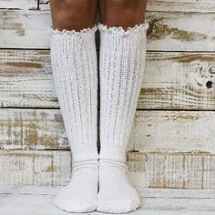 Super thick cotton lace slouch socks for women - size 10-13 Slouch socks white lace top? Yes, please! Calling all Hooters sock fans - snag these white lace cotton slouch socks for the cuddliest fit this side of the 90's! Super plush, with higher-quality cotton yarns and knit - they'll be the most comfy cozy slouch socks you've ever had! A Catherine Cole exclusive sock, you will not find this quality sock anywhere else! 90% cotton.10% nylon fits adult shoe size 10-13 made in america sock is 15" f La Gear Sneakers, Socks With Lace, Slouch Socks, Lace Socks, Socks For Women, White Lace Top, The 80's, Wedge Sneakers, Comfy Cozy