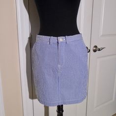 Ralph Lauren Sport * Re $79 Classic Blue Stripe * Sz 2 Nwot * Pockets Still Sewn Shut Cotton Seersucker * A Summer Classic! Lightweight Stripe In Classic Blue/White Fresh, Clean & Yep, Pretty Preppy!! Button & Zip Closure * Belt Loops Slant Front Pockets & 1 Back Button Welt Pockets * No Bulk * Clean Lines Approx: Across Top 15" * Length Tad Over 16" Only Like For A Price Drop Pretty Preppy, Seersucker Skirt, Ralph Lauren Sport, Price Drop, Classic Blue, Welt Pockets, Welt Pocket, Clean Lines, Blue Stripes