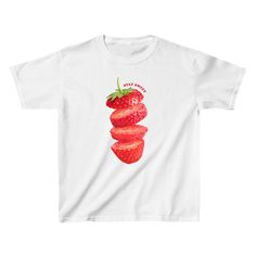 Strawberry Stay Sweet Baby Tee - printwithsky Playful Cotton T-shirt For Streetwear, Cute Graphic Design T-shirt For Streetwear, Playful T-shirt For Summer Streetwear, Playful Short Sleeve T-shirt For Streetwear, Playful Graphic Tops For Streetwear, Red Y2k Cotton T-shirt, Red Y2k Style Cotton T-shirt, Cute Graphic T-shirt For Streetwear, Playful Graphic Print T-shirt For Streetwear