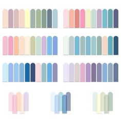 an image of different colors of nail polish on a white background, all in shades of blue and pink