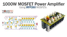 an electronic device with the words, 100w mosfet power amplifier using rfp250 mosfets