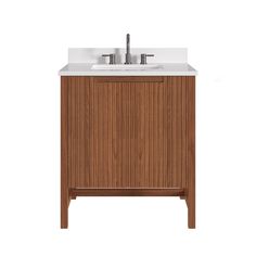 Make a minimalist statement in your bathroom with the 30-inch Lolli bathroom vanity in Walnut from Origin 21. With its sleek design, Lolli embodies contemporary elegance. Its striking Walnut finish adds midcentury modern flair to your bathroom. The cabinet features discreet finger pulls, ensuring an uncluttered aesthetic. The engineered white top, pre-drilled for an 8-inch widespread faucet, seamlessly integrates with the pre-installed rectangular undermount sink. Lolli offers ample storage with Bamboo Bathroom Vanity, 36” Bathroom Vanity, Midcentury Bathroom Design, Single Vanity Bathroom Ideas, White Powder Room, Floating Vanity Bathroom, Natural Wood Bathroom Vanity, Mid Century Vanity, 30 Inch Bathroom Vanity