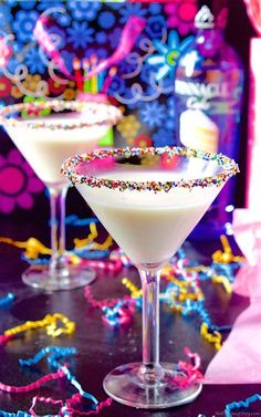 two martinis with sprinkles on the rim