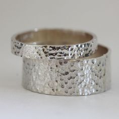 Hammered Silver Ring Wedding Ring Set by Praxis Jewelry Hammered Wedding Rings, Silver Ring Wedding, Hammered Silver Jewelry, Wide Silver Ring, Hammered Silver Ring, Silver Rings Simple, Mens Silver Necklace, Silver Ring Set, Gold Jewelry Earrings