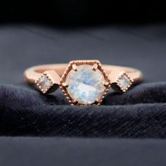 Vintage Rainbow Moonstone Engagement Ring 10k Rose Gold Plated Jewelry Handmade Art Deco Minimalist Ring Gifts For Women Three Gemstone Ring It is a very versatile ring and you can easily pair this ring with round gemstones or the stones with clean geometric lines. You can choose this ring as an alternative engagement band or you can use this to your stack for the hint of Emerald elegance.  Welcome to BlushJewelryStudio JUST OPENED- Experience beautiful jewelry that complements your everyday sty Rainbow Moonstone Engagement Ring, Fire Jewelry, June Birthstone Ring, Ring Gifts, Moonstone Engagement, Natural Gemstone Ring, Moonstone Engagement Ring, Personalized Art, Birthday Ring