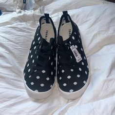 Nwt Torrid 9.5 Wide Black And White Polka Dot Slip On Sneakers Fun, Comfy, And Stretchy Sneakers Nwt, Perfect Condition! Black Sneakers With Perforations For Spring, Black Perforated Sneakers For Spring, High Top Wedge Sneakers, Rainbow Laces, Slipon Sneakers, Yellow Sneakers, Denim Sneakers, Purple Sneakers, White Sneakers Women