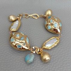 8.5" Freshwater Cultured White Biwa Pearl Blue Larimar Beaded Charm Bracelet | eBay Jewelry 2024, Statement Bracelets, Beaded Charm Bracelet, Pearl Charm Bracelet, Biwa Pearls, Bead Charm Bracelet, Pearl Charms, Statement Bracelet, Gorgeous Jewelry