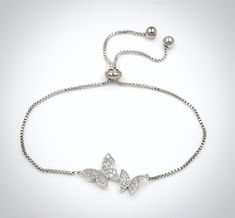 Wedding Jewelry - Butterfly CZ Adjustable Bracelet - Available in Silver and Rose Gold Butterfly-shaped White Gold Jewelry For Wedding, White Gold Butterfly Jewelry For Wedding, Elegant Silver Bracelet With Butterfly Charm, Silver Dainty Butterfly Bracelets, Dainty Butterfly Charm Jewelry For Wedding, Elegant Silver Butterfly Bracelets, Dainty Silver Butterfly Bracelets, White Gold Charm Bracelet For Wedding, Elegant Butterfly Bracelets For Gifts