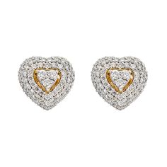 The heart shaped diamond stud earrings and matching diamond necklace are paired with beautiful 18k yellow and white gold to create a stunning effect. This beautiful gold jewelry set has a minimal design and charming allure that will enhance any look. Pair this gorgeous gold jewelry set with formal looks for a important occasion or don these shining gems with casual looks for a special outing. Features • 18k yellow gold • 18k white gold • Diamonds As a leading gold luxury jewelry store in the USA Diamond White Heart Earrings For Wedding, Yellow Gold Diamond Double Heart Earrings, Heart-shaped Diamond Earrings With Vvs Clarity, Yellow Gold Cubic Zirconia Heart Earrings For Wedding, Luxury Heart-shaped Diamond Cut Earrings, Valentine's Day Wedding Diamond Earrings, Luxury White Gold Heart-shaped Diamond Earrings, Formal Diamond Heart Earrings In Fine Jewelry Style, Yellow Gold Brilliant Cut Heart Earrings For Anniversary