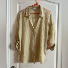 C Sono Los Angeles Khaki Button Up Size Xl Nwt. 1953 Oversized Beige Shirt With Button Closure, Oversized Cream Top With Button Closure, Everyday Beige Shirt With Buttons, Vintage Linen Shirt With Button Closure, Vintage Button Closure Tops For Day Out, Oversized Beige Blouse With Button Closure, Cream Linen Top With Buttons, Cream Linen Tops With Buttons, Vintage Linen Button-up Tops