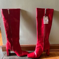 Reposhing This Item I Purchased From @Clairemarie33. They Are Absolutely Gorgeous But Unfortunately Do Not Fit Me. They’re In Gorgeous Condition And A Vibrant Beautiful Red Leather! Let Me Know If You Have Any Questions!! Zara Shoes, Shoes Heels Boots, High Boots, Knee High Boots, Red Leather, Shoes Women Heels, Knee High, Heeled Boots, Shoes Heels