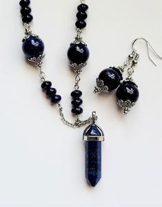 Lapis Lazuli Crystal Necklace, Dark Blue Stone Jewelry Set, Lapis Lazuli Pendant, Natural Dark Blue Stone Necklace, Lapis Lazuli Jewelry - Etsy Lapis Lazuli Jewelry With Faceted Beads, Spiritual Lapis Lazuli Jewelry With Faceted Beads, Healing Lapis Lazuli Jewelry With Faceted Beads, Blue Lapis Lazuli Crystal Necklaces With Round Beads, Lapis Lazuli Gemstone Beads Crystal Necklace, Lapis Lazuli Faceted Beads Jewelry For Gift, Lapis Lazuli Crystal Necklace With Gemstone Beads, Blue Lapis Lazuli Round Beads Crystal Necklace, Faceted Lapis Lazuli Beads Jewelry For Gift