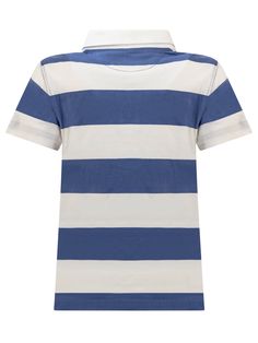 White striped polo shirt with short sleeves. Classic collar. Button closure on front. Embroidered logo on the front.Composition: Outside:, 100% Cotton Blue Polo T-shirt With Striped Collar, White Polo T-shirt With Striped Collar, Casual Collared T-shirt With Contrast Stripes, White Cotton Polo Shirt With Striped Collar, Blue Cotton Polo Shirt With Three Stripes, Blue Striped Polo Shirt For Summer, Sporty Striped Polo Shirt With Signature Stripes, Casual Summer Polo Shirt With Horizontal Stripes, Striped Collared Cotton T-shirt