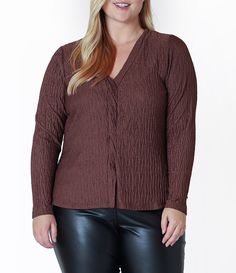 From Dex Clothing Plus&#x2C; this top features:V-necklineLong sleevesTwisted-front detailingPullover stylingPolyester/spandex textured knitMachine wash/line dryImported. Chic Brown V-neck Knit Top, Chic Long Sleeve V-neck Top For Layering, V-neck Long Sleeve Top For Layering In Fall, V-neck Long Sleeve Top For Fall Layering, Fall Long Sleeve V-neck Top For Layering, Fall V-neck Long Sleeve Top For Layering, V-neck Long Sleeve Top For Fall, Brown V-neck Top For Work, Chic Long Sleeve V-neck Top For Fall