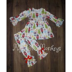 Brand New In Package Cotton/Spandex Cute Winter Sets With Ruffles, Cute Fitted Christmas Sets, Cute Fitted Holiday Sets, Cute Fitted Sets For Holiday, Playful Fitted Holiday Sets, Playful Fitted Sets For Holiday, Christmas Tunic, Ruffle Leggings, Leggings Outfit