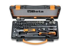 an orange tool kit with tools in it