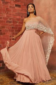 Shop for Shloka Khialani Pink Georgette Bandeau Gown With Embellished Drape for Women Online at Aza Fashions Tube Gown, Western Gown, Cocktail Outfit, Indo Western Dress, Ghagra Choli, Indian Gowns, Cocktail Gowns, Embellished Gown, Designer Party Wear Dresses