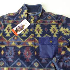 Weatherproof Vintage Pullover Sweater Long Sleeve Soft Fleece Southwest, Aztec Style Pattern Snap Placket Snap Closure Left Chest Pocket Machine Washable! Brand New W Tags Approx Chest Measurements Across Front: Chest: Xs: 19.5”. S: 20.5”. M: 21.5”. L: 23”. Xl: 24”. Xxl: 26.5”. Pricing Is Fair And Quite Firm . Please Let Us Know If You Have Any Questions. Axtec Sweater, Winter Hiking Tops With Pockets, Blue Fleece Jacket For Hiking In Fall, Fleece Pullover Outfit, Outdoorsy Style, Southwest Print, Pullovers Outfit, Fleece Patterns, Aztec Style