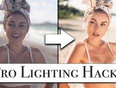 two photos with the words pro lighting hacks in front of them and an arrow pointing to