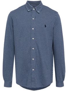 blue cotton signature Polo Pony motif polka dot print button-down collar front button fastening long sleeves buttoned cuffs curved hem Polka Dot Long Sleeve Shirt For Workwear, Polo Pony, Polka Dot Print, Button Down Collar, Dot Print, Polo Ralph, Sleeve Shirt, Polka Dot, Polo Ralph Lauren