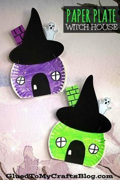 paper plate witch houses made out of construction paper