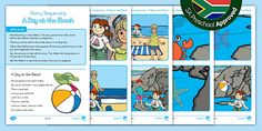 Story Sequencing, A Day At The Beach, Preschool Kids, Day At The Beach, At The Beach, Literacy