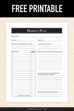 a printable project plan with the text, free printable project plan on it