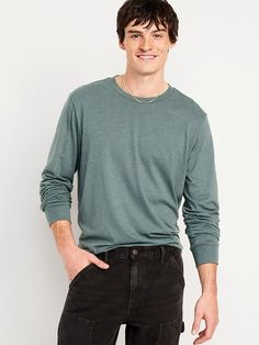 Long-Sleeve Rotation T-Shirt | Old Navy Long Sleeve Shirts Men, Crew Neck Shirt, Mens Long Sleeve, Rib Knit, Old Navy, Long Sleeve Shirts, Mens Shirts, Crew Neck, Trim