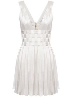 Shop Alberta Ferretti satin mini dress Luxury Silk Sleeveless Dress, Formal V-neck Bandage Dress For Summer, White Pleated Bodice Mini Dress For Summer, Silk Pleated Dress For Summer, Sleeveless Silk Pleated Dress, White Satin Sleeveless Evening Dress, Luxury Sleeveless Silk Mini Dress, Chic Pleated Satin Mini Dress, White Satin Sleeveless Dress For Evening