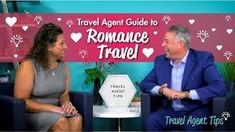 a man and woman sitting in chairs talking on the set of travel agent guide to romance travel