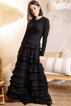 Obsessing over the SS24 Black Knit Detailed Layered Dress! Each layer adds drama to this knit masterpiece, perfect for making a grand entrance. It's chic, it's elegant, it's everything! Ready to reign as the queen of style? 🖤 #MunFashion #LayeredLuxe #KnitEnchantment #DramaticEntrance #ChicQueen #ElegantAffair #FashionRoyalty #StyleSovereign #KnitCouture #LuxeLayers Chic Layered Maxi Dress, Layered Chic Maxi Dress, Layered Tiered Evening Maxi Dress, Elegant Layered Maxi Dress For Evening, Chic Tiered Maxi Dress With Layered Hem, Layered Fitted Maxi Dress, Layered Fitted Maxi Dress For Party, Chic Dresses With Layered Tiered Skirt, Maxi Party Dress With Layered Hem