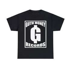 Goth Money Records Logo T-Shirt Tee, printed on high-quality blank, using a high quality print on the front! ⭐️ Fits true to size, size up for a baggier/larger fit, size down for smaller fit! ⭐️ High-quality print and material! ⭐️ Fast Shipping with tracking! - 100% cotton - Fabric weight: 5.0-5.3 oz/yd² (170-180 g/m²)  - Tubular fabric - Taped neck and shoulders - Double seam at sleeves and bottom hem Hip Hop Style T-shirt With Letter Print For Fans, Graphic Tee With Logo Print For Fan Merchandise, Graphic Tee Shirt With Logo Print For Fans, Band Merch Pre-shrunk T-shirt For Streetwear, Cotton Letter Print Shirt For Streetwear, Band Merch Screen Print Shirt For Streetwear, Band Merch Shirt With Logo Print, Band Merch Graphic T-shirt For Streetwear, Grunge Shirt With Letter Print For Fan Merchandise