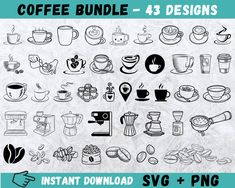 the coffee bundle is shown in black and white, with hand drawn illustrations on it