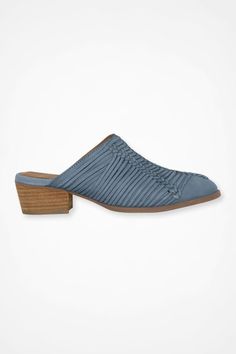 These slip-on mules blend suppleness with style, intricately detailed with woven leatherwork on the uppers. | Women's "Amarillo" Leather Mules by Walk With Me - Blue - 11 Slip On Mules, Leather Mules, Leather Working, Bones, Heel Height, Walking, Slip On, Heels, Leather