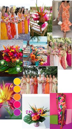 Tropical color palettes bridesmaids inspo Tropical Wedding Dress Bridesmaid, Tropical Wedding Theme Colors, Tropical Wedding Bridesmaid Dresses, Tropical Bridesmaid Dress, Fun Bridesmaid Dresses, Destination Wedding Bridesmaid Dresses, Tropical Glam Wedding, Colorful Bridesmaid Dresses, Bright Bridesmaid Dresses