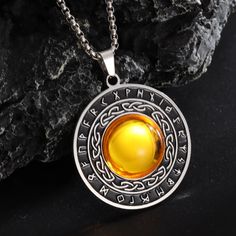 Yellow Gemstone Celtic Knot Nordic Rune Necklace Amulet Jewelry-MoonChildWorld Wiccan Traditions, Witch Amulet, Triquetra Jewelry, Rune Necklace, Sacred Spiral, Nordic Runes, Magical Accessories, Spiral Necklace, Celtic Knot Designs